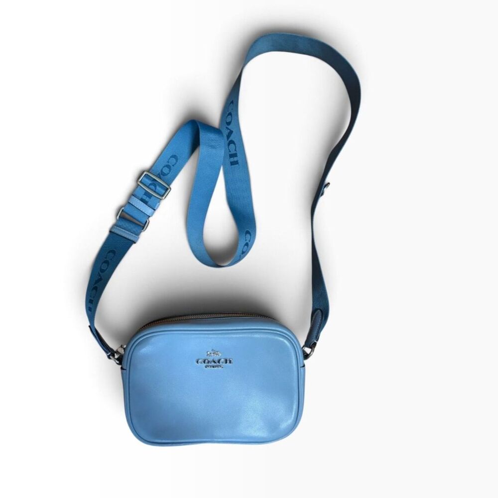 Coach Mini Jamie Camera Bag Crossbody Light Blue Leather Silver Hardware